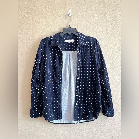 LOFT Navy Polka Dot Corduroy Shirt - Picture 1 of 8
